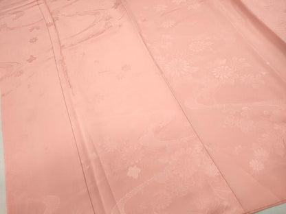 平和屋着物■上質な色無地 流水花地紋 曙色 正絹 逸品 DABC0989qa