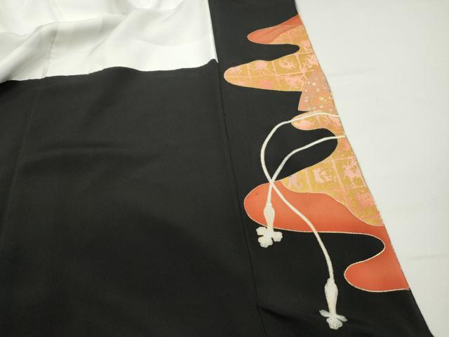 平和屋着物■豪華黒留袖 駒刺繍 地紙舞花文 暈し染め 金銀彩 正絹 逸品 DABC0990qa