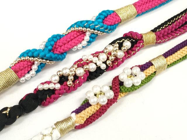 平和屋着物▽和装小物 帯締め3本 振袖用 飾り付き パール 金糸 逸品