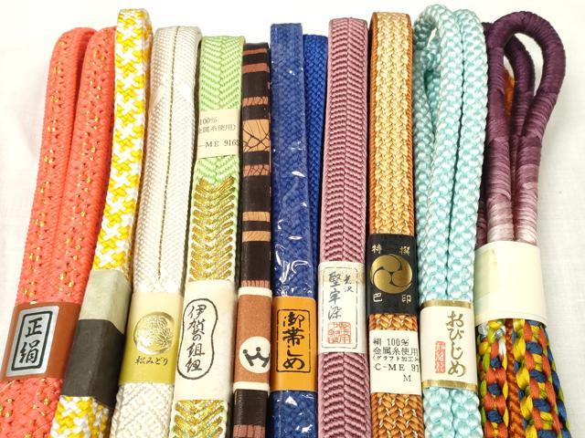 平和屋着物●和装小物　帯締め10本セット　伊賀の組紐　手組　堅牢染　雅流　レザー　金糸　京王百貨店扱い　逸品　未使用　DABC1027zzz