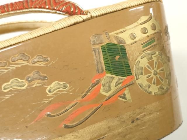 平和屋着物[]子供　女の子　ぽっくり下駄　畳表　御所車松文　金蒔絵　19.5cm　逸品　DABC1077zzz