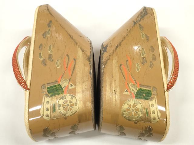 平和屋着物[]子供 女の子 ぽっくり下駄 畳表 御所車松文 金蒔絵 19.5cm 逸品 DABC1077zzz
