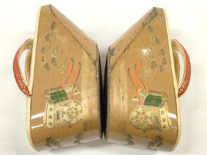 平和屋着物[]子供　女の子　ぽっくり下駄　畳表　御所車松文　金蒔絵　19.5cm　逸品　DABC1077zzz