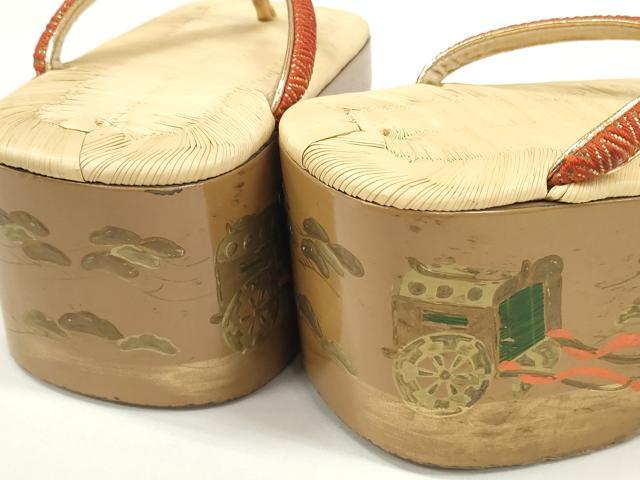 平和屋着物[]子供 女の子 ぽっくり下駄 畳表 御所車松文 金蒔絵 19.5cm 逸品 DABC1077zzz