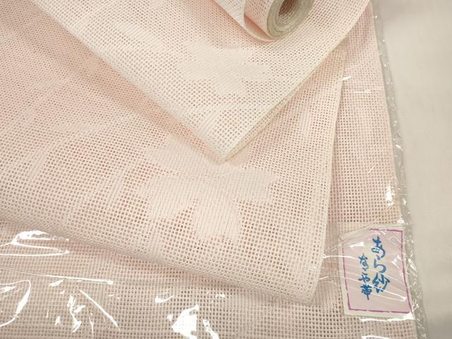 平和屋着物＊夏物 名古屋帯 帯反物 あら紗 枝垂れ花紋紗 薄桜色 未使用 DABC1144zzz