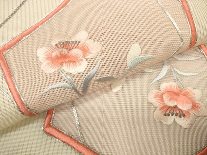 平和屋着物＊夏物 西陣 一秀織物 名古屋帯 帯反物 駒刺繍 総刺繍 亀甲花文 銀糸 証紙付き 逸品 未使用 DABC1147zzz