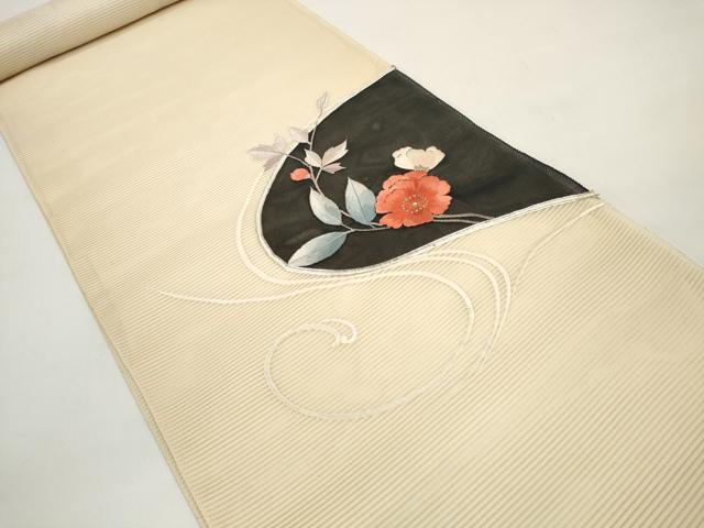 平和屋着物＊夏物 西陣 一秀織物 名古屋帯 帯反物 駒刺繍 総刺繍 草花文 金銀糸 証紙付き 逸品 未使用 DABC1149zzz