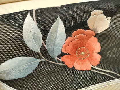 平和屋着物＊夏物 西陣 一秀織物 名古屋帯 帯反物 駒刺繍 総刺繍 草花文 金銀糸 証紙付き 逸品 未使用 DABC1149zzz