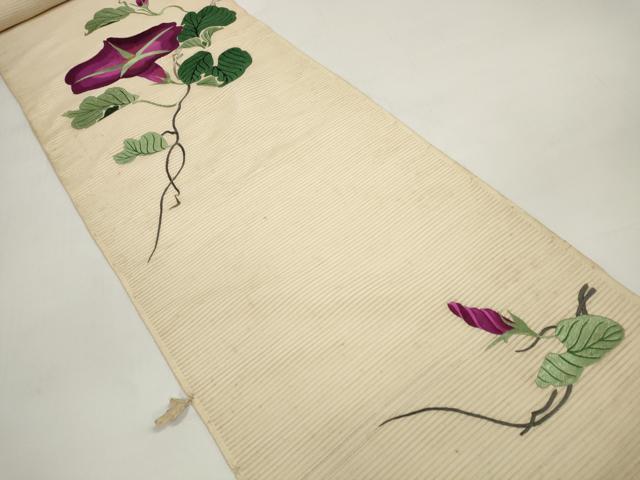平和屋着物＊夏物 アンティーク 大正ロマン 名古屋帯 帯反物 総刺繍 朝顔 アサガオ 銀糸 逸品 未使用 DABC1233zzz