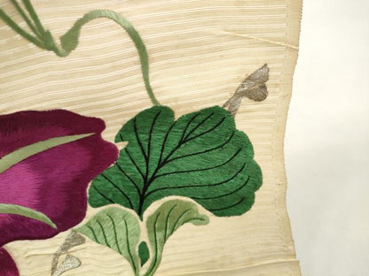 平和屋着物＊夏物 アンティーク 大正ロマン 名古屋帯 帯反物 総刺繍 朝顔 アサガオ 銀糸 逸品 未使用 DABC1233zzz