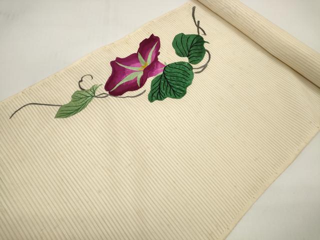 平和屋着物＊夏物 アンティーク 大正ロマン 名古屋帯 帯反物 総刺繍 朝顔 アサガオ 銀糸 逸品 未使用 DABC1233zzz