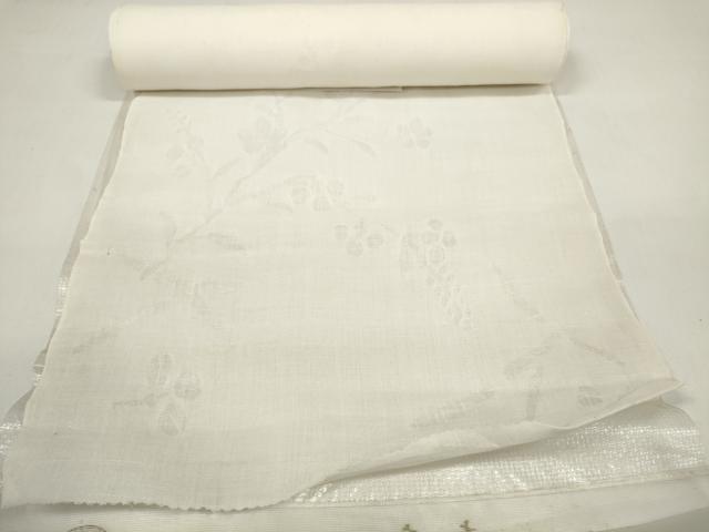 平和屋着物＊夏物 長襦袢 反物 着尺 枝花紋紗 生成り色 麻 逸品