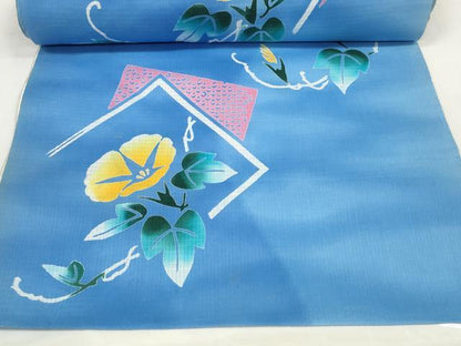 平和屋着物＊夏物 綿紅梅 浴衣 反物 着尺 色紙重ね 朝顔 アサガオ 綿 逸品 未使用 DABC1242zzz