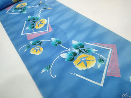 平和屋着物＊夏物 綿紅梅 浴衣 反物 着尺 色紙重ね 朝顔 アサガオ 綿 逸品 未使用 DABC1242zzz