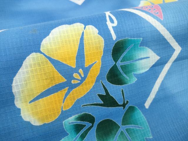 平和屋着物＊夏物 綿紅梅 浴衣 反物 着尺 色紙重ね 朝顔 アサガオ 綿 逸品 未使用 DABC1242zzz