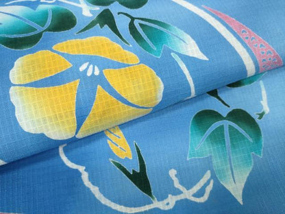 平和屋着物＊夏物 綿紅梅 浴衣 反物 着尺 色紙重ね 朝顔 アサガオ 綿 逸品 未使用 DABC1242zzz