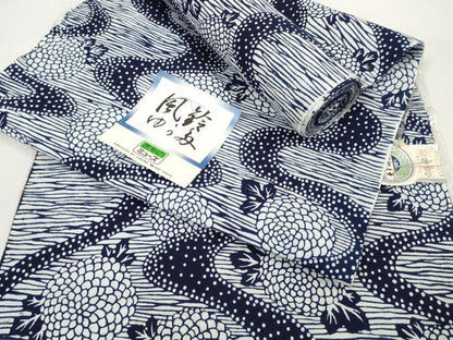 平和屋着物＊夏物 浴衣 反物 着尺 流水菊文 綿 未使用 DABC1245zzz