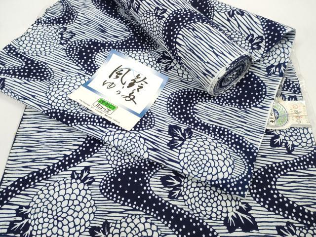 平和屋着物＊夏物 浴衣 反物 着尺 流水菊文 綿 未使用 DABC1245zzz