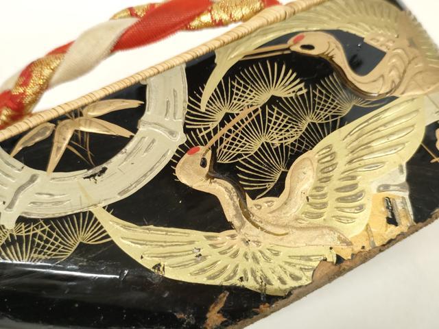 平和屋着物[]和装小物　子供　ぽっくり下駄　こっぽり・おこぼ下駄　畳表　金蒔絵　松竹梅 群れ鶴　箱付き　逸品　DABC1278zzz
