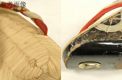 平和屋着物[]和装小物　子供　ぽっくり下駄　こっぽり・おこぼ下駄　畳表　金蒔絵　松竹梅 群れ鶴　箱付き　逸品　DABC1278zzz