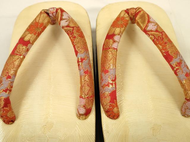 平和屋着物[]和装小物　子供　ぽっくり下駄　こっぽり・おこぼ下駄　畳表　金蒔絵　群れ鶴松文　箱付き　逸品　DABC1279zzz