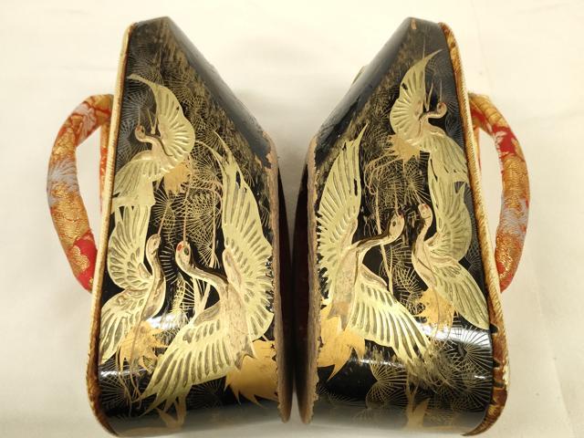 平和屋着物[]和装小物　子供　ぽっくり下駄　こっぽり・おこぼ下駄　畳表　金蒔絵　群れ鶴松文　箱付き　逸品　DABC1279zzz