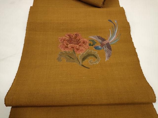 平和屋着物＊夏物 名古屋帯 帯反物 総刺繍 花鳥文 金糸 逸品 未使用 DABC1349zzz