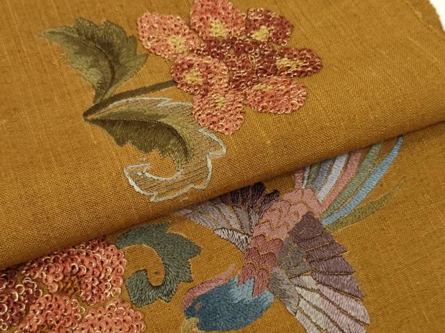 平和屋着物＊夏物 名古屋帯 帯反物 総刺繍 花鳥文 金糸 逸品 未使用 DABC1349zzz