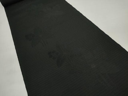 平和屋着物＊夏物 西陣 双葉織物謹製 名古屋帯 帯反物 黒反物 黒共帯 沢瀉地紋 証紙付き 逸品 未使用 DABC1351zzz