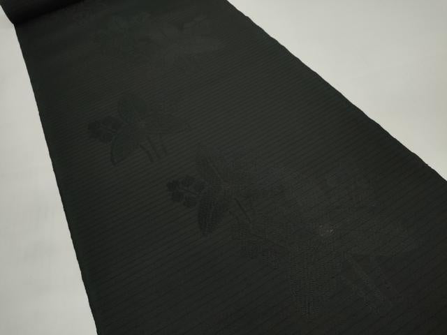 平和屋着物＊夏物 西陣 双葉織物謹製 名古屋帯 帯反物 黒反物 黒共帯 沢瀉地紋 証紙付き 逸品 未使用 DABC1351zzz