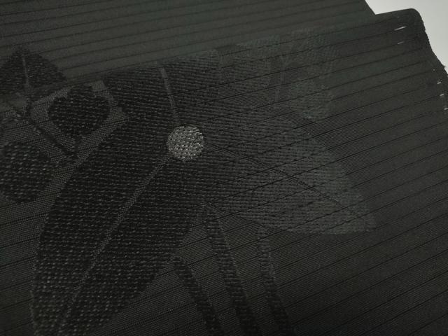 平和屋着物＊夏物 西陣 双葉織物謹製 名古屋帯 帯反物 黒反物 黒共帯 沢瀉地紋 証紙付き 逸品 未使用 DABC1351zzz