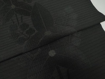 平和屋着物＊夏物 西陣 双葉織物謹製 名古屋帯 帯反物 黒反物 黒共帯 沢瀉地紋 証紙付き 逸品 未使用 DABC1351zzz