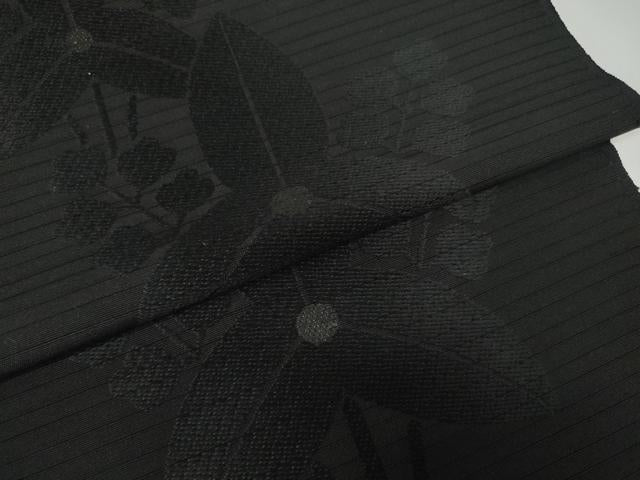 平和屋着物＊夏物 西陣 双葉織物謹製 名古屋帯 帯反物 黒反物 黒共帯 沢瀉地紋 証紙付き 逸品 未使用 DABC1351zzz