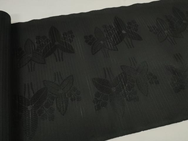 平和屋着物＊夏物 西陣 双葉織物謹製 名古屋帯 帯反物 黒反物 黒共帯 沢瀉地紋 証紙付き 逸品 未使用 DABC1351zzz
