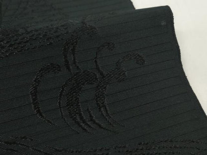 平和屋着物＊夏物 西陣 双葉織物謹製 名古屋帯 帯反物 黒反物 黒共帯 立波花地紋 証紙付き 未使用 DABC1352zzz