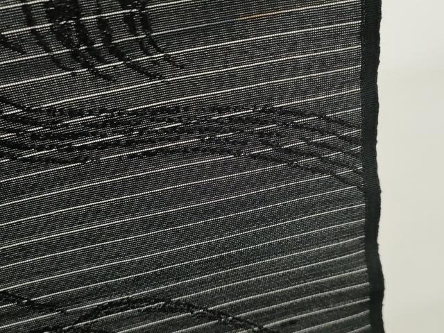 平和屋着物＊夏物 西陣 双葉織物謹製 名古屋帯 帯反物 黒反物 黒共帯 立波花地紋 証紙付き 未使用 DABC1352zzz