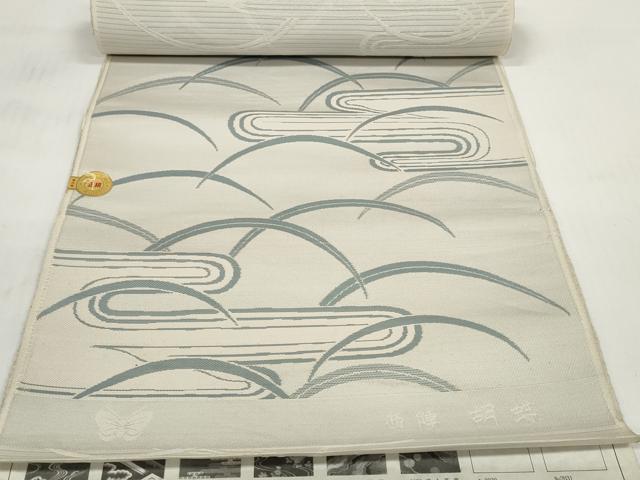 平和屋着物＊夏物 西陣 名古屋帯 帯反物 黒共帯 両用オールシーズン 錦絽 霞芝地紋 証紙付き 逸品 未使用 DABC1353zzz