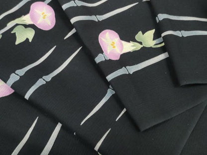 平和屋着物＊夏物 ファッションデザイナー KENZO KIMONO 高田賢三 浴衣 反物 着尺 朝顔 アサガオ 黒地 綿 未使用 DABC1355zzz