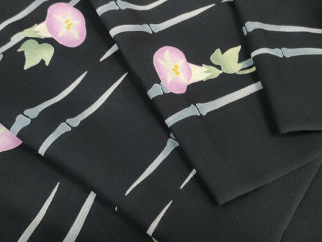 平和屋着物＊夏物 ファッションデザイナー KENZO KIMONO 高田賢三 浴衣 反物 着尺 朝顔 アサガオ 黒地 綿 未使用 DABC1355zzz