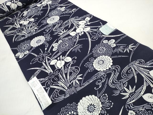 平和屋着物＊夏物 浴衣 反物 着尺 四季の花本染 菖蒲 アヤメ 菊 綿 未使用 DABC1357zzz
