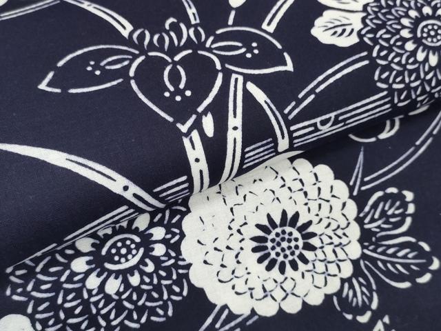 平和屋着物＊夏物 浴衣 反物 着尺 四季の花本染 菖蒲 アヤメ 菊 綿 未使用 DABC1357zzz