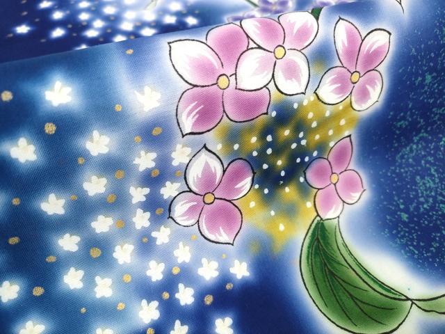 平和屋着物▼端切れ　ハギレ　浴衣地　紫陽花　アジサイ　金彩　リメイク生地　材料　綿　逸品　未使用　DABC1363zzz