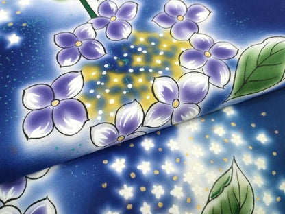 平和屋着物▼端切れ　ハギレ　浴衣地　紫陽花　アジサイ　金彩　リメイク生地　材料　綿　逸品　未使用　DABC1363zzz