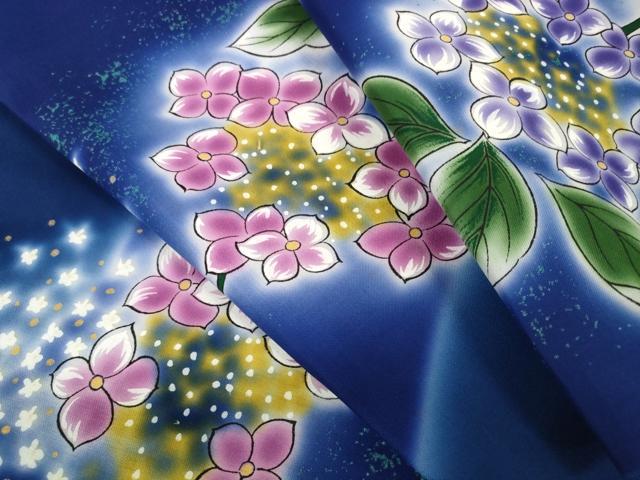 平和屋着物▼端切れ　ハギレ　浴衣地　紫陽花　アジサイ　金彩　リメイク生地　材料　綿　逸品　未使用　DABC1363zzz