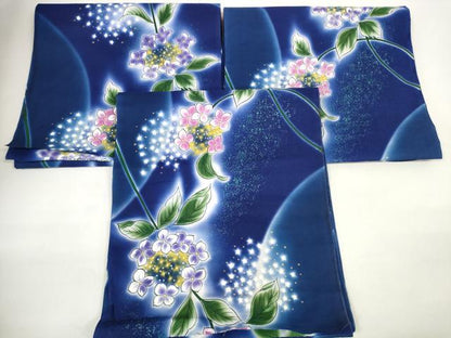 平和屋着物▼端切れ　ハギレ　浴衣地　紫陽花　アジサイ　金彩　リメイク生地　材料　綿　逸品　未使用　DABC1363zzz