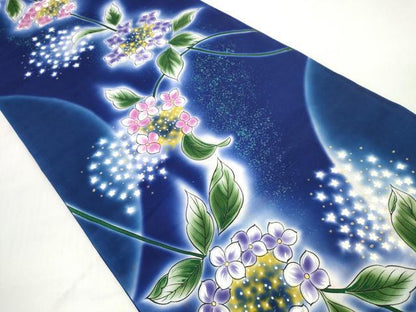 平和屋着物▼端切れ　ハギレ　浴衣地　紫陽花　アジサイ　金彩　リメイク生地　材料　綿　逸品　未使用　DABC1363zzz