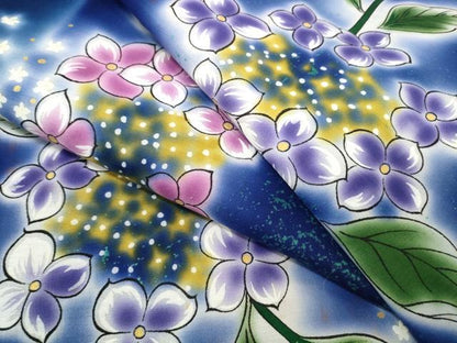 平和屋着物▼端切れ　ハギレ　浴衣地　紫陽花　アジサイ　金彩　リメイク生地　材料　綿　逸品　未使用　DABC1363zzz