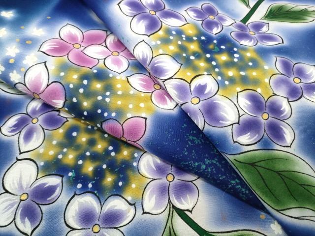 平和屋着物▼端切れ　ハギレ　浴衣地　紫陽花　アジサイ　金彩　リメイク生地　材料　綿　逸品　未使用　DABC1363zzz