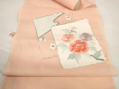 平和屋着物＊夏物 名古屋帯 帯反物 駒刺繍 総刺繍 色紙重ね花文 銀糸 高島屋扱い 逸品 未使用 DABC1367zzz