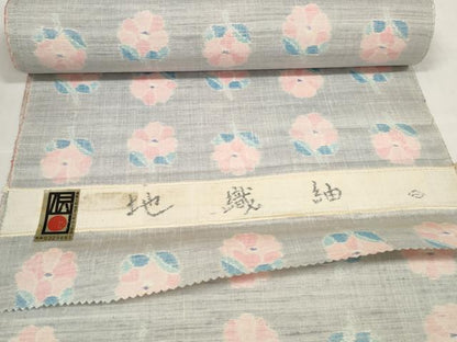 平和屋着物●地織紬　小千谷紬　反物　着尺　花並べ　小千谷織物謹製　証紙付き　菱一　逸品　未使用　DABC1472zzz